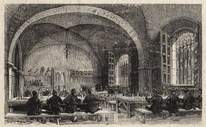L'Ecole Polytechnique في باريس عام 1873 - Le refectoire - نقش من عام 1873 في "Le monde اللامع" بواسطة فنان غير معروف