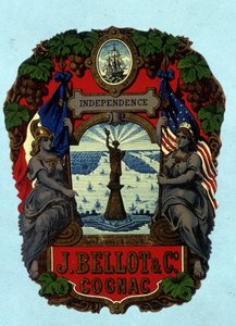 تسمية "" الاستقلال - J. Bellot & C¡. كونياك ”(تمثال الحرية). الطباعة الحجرية الملونة ، و. بواسطة فنان غير معروف