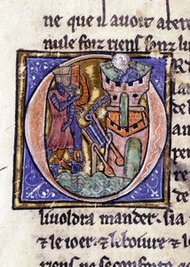لانسلوت في أعلى برج. مخطوطة: غزو القديس غريال ، كتبت بعد 717 سنة من آلام سيدنا. Bibliotheque Municipale de Rennes، ms. 255 (مجموعة روايات المائدة المستديرة) ؛ باريس بواسطة فنان غير معروف