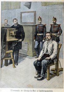 قاتل Choisy-le-Roi في قياس الأنثروبومترية (و M. Alphonse Bertillon) - في "" Le Petite Journal "، مايو 1899 بواسطة فنان غير معروف
