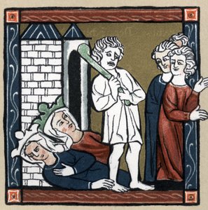 الأسطورة Arthurienne: Lancelot du lac delivre الملكة Guenievre وصديقتها للقلعة التي أغمي عليها وهرب السكان. في "" Geschichte der Franzosischen Literatur "" بقلم هيرمان سوشيير بواسطة فنان غير معروف