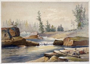 Les chutes de papineau - في "" Sketches on the nipisaguit ، نهر من نيو برونزويك في أمريكا "بقلم ويليام هيكمان ، محرر. هاليفاكس بواسطة فنان غير معروف