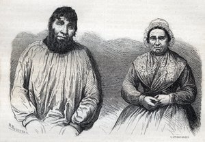 Les epoux Dumollard (مارتن دومولارد (1810-1862) وزوجته الشريكة ماري آن (ماري آن) مارتينيت (1814-1875) نقش من القرن التاسع عشر بواسطة فنان غير معروف