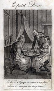 عشاء قليل. أوليمب دي جوج (1748-1793) ، سيدة أدبية فرنسية وثورية مع سيلين إحدى صديقاتها. بواسطة فنان غير معروف