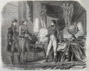 اللورد كورنواليس (1738-1805) التفاوض على معاهدة أميان (1802) مع نابليون بونابرت (1769-1821) - سلام أميان ، فرنسا - المعاهدة الموقعة في مارس 1802 والتي أنهت الحروب الثورية بواسطة فنان غير معروف