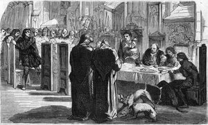 Louis de la Tremoille وسجانيه بعد معركة Saint-Aubin-du-Cornier (1488). نقش القرن التاسع عشر. بواسطة فنان غير معروف