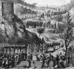 لورد 1864: موكب إلى الكهف لتدشين تمثال ماري إماكولي. بواسطة فنان غير معروف