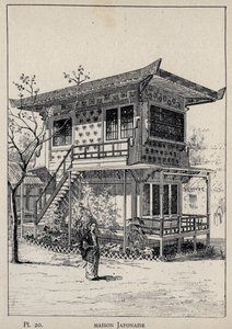 منزل ياباني (منزل ياباني) - نقش عام 1889 في "تاريخ سكن الإنسان في المعرض العالمي لعام 1889 ، بواسطة السيد تشارلز غارنييه - Librairie centrale des beaux-Arts Paris 1889 بواسطة فنان غير معروف