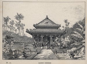 البيت الصيني - (البيت الصيني) - نقش عام 1889 في "تاريخ سكن الإنسان في المعرض العالمي لعام 1889 ، من قبل السيد تشارلز غارنييه - Librairie centrale des beaux-Arts Paris 1889 بواسطة فنان غير معروف