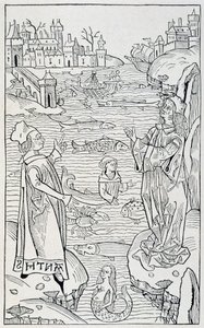 الحيوانات والوحوش البحرية - صفحة عنوان الفصل "De Piscibus" من "" Hortus Sanitatis "، طبعة ماينز لعام 1491 بواسطة فنان غير معروف