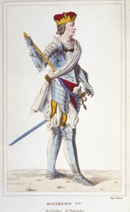 ماكسيميليان الأول (هابسبورغ). أرشيدوق النمسا ، ملك الرومان والإمبراطور الجرماني (1459 - 1519). نقش من عام 1830 بواسطة فنان غير معروف