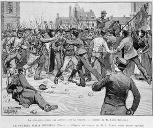 الأول من مايو (1891) في فيلم Fourmies - تصادم بين المضربين والفرقة - في "" Le Monde Illustré "" بواسطة فنان غير معروف