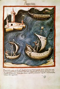 تجارة الأدوية: "" المياه المالحة "" الصفحة مأخوذة من "" Tacuinum sanitatis "" (كود سر. 2644) حوالي 1400 فيينا ، Osterreischische Nationalbibliothek بواسطة فنان غير معروف