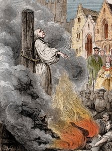 ميشيل سيرفيت (ميشيل دي فيلانويفا) (1511-1553) يحترق حيا في جنيف بأمر من كالفن. بواسطة فنان غير معروف