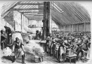 Misere in London: التوزيع العام للأغذية للفقراء في لندن في Spitalfields. نقش في "" الكون اللامع "" بواسطة فنان غير معروف