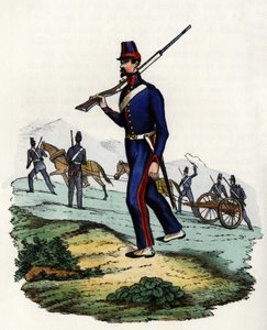 كتيبة مدفعية جبلية تابعة للجيش الفرنسي لأفريقيا في الجزائر عام 1830. في "" Storia d'Algeri "، Leone Galibert ، المجلد. 2 بواسطة فنان غير معروف