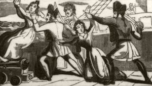 "السيدة جلاس وابنتها تناشد القراصنة لإنقاذ حياتهم" ، حوالي عام 1836 بواسطة فنان غير معروف