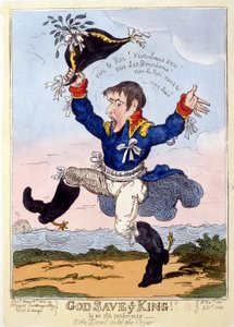 نابليون الأول يهتف "" Vive le roi "" لظهور لويس الثامن عشر - في "" Napoleon 1er "، مجموعة من الرسوم الكاريكاتورية بواسطة فنان غير معروف