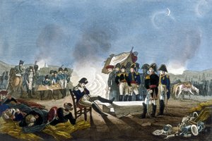 ينام نابليون بونابرت في غرفة مؤقتة عشية معركة أوسترليتز في 1 ديسمبر 1805. بواسطة فنان غير معروف