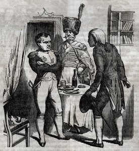 نابليون الأول في حضور جان نيكولا كورفيسارت (1755-1821) طبيب نقش إنجليزي في "La Sante Universelle - Guide Medical des Families" 1852 بواسطة فنان غير معروف