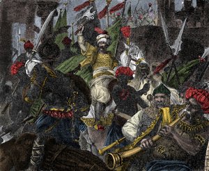 في 29 مايو 1453 ، اقتحام محمد الثاني ، سلطان الإمبراطورية العثمانية للقسطنطينية - الاستيلاء على القسطنطينية: حاصر جيش السلطان العثماني محمد الثاني (محمد الثاني الفاتح أو محمد الثاني الفاتح) (1430-1481) مدينة القسطنطينية في 1 بواسطة فنان غير معروف