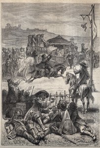 تصوير الببغاء - رسم توضيحي من القرن التاسع عشر للرواية التاريخية "المتشددون في اسكتلندا" (الوفيات القديمة) بواسطة والتر سكوت (1771-1832) بواسطة فنان غير معروف