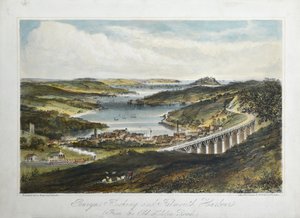 بنرين ، فلاشينغ وفالماوث هاربورز (من طريق هيلتون القديم) ، حوالي 1860-80 (ليثو ملون على ورق) بواسطة فنان غير معروف