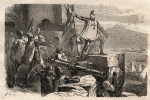 بيير ديوبسون (1423-1503) سيد كبير على رتبة القديس يوحنا القدس ، دافعًا عن رودس ضد السلطان محمد الثاني بواسطة فنان غير معروف