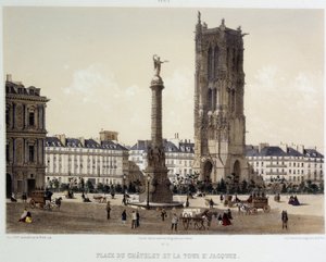 Place du Chatelet وبرج Saint-Jacques بواسطة فنان غير معروف