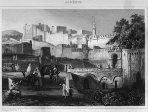 Porte Bab-Azoun في الجزائر العاصمة ، قلعة احتلها قسم Escars أثناء غزو Agery من قبل فرنسا عام 1830 ، في "L'Algerie ancienne et moderne" بقلم ليون غاليبرت بواسطة فنان غير معروف