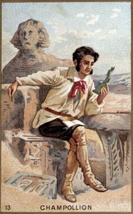 صورة جان فرانسوا (جان فرانسوا) شامبليون ، ديت لو جون (1790 - 1832) عالم المصريات الفرنسي. الطباعة الحجرية الملونة في القرن التاسع عشر. بواسطة فنان غير معروف