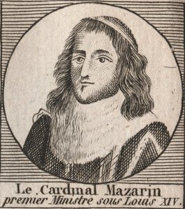 صورة لجول مازارين (1602-1661) ، المعروف باسم الكاردينال مازارين ، رئيس الوزراء في عهد لويس الرابع عشر - عمل الكاردينال مازارين كرئيس وزراء لويس الرابع عشر - نقش من "Instruction sur l'Histoire de France" "لتشارلز كونستانت لو تيلير 1821 بواسطة فنان غير معروف
