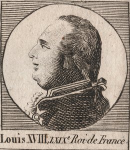 صورة لويس الثامن عشر (1755-1824) ، الملقب بالرغبة ، ملك فرنسا ونافار من 1814 إلى 1815 ومن 1815 إلى 1824 - لويس الثامن عشر ، المعروف باسم ملك فرنسا المرغوب - نقش من "Instruction sur l'Histoire de" فرنسا "بقلم تشارلز كونستانت لو بواسطة فنان غير معروف