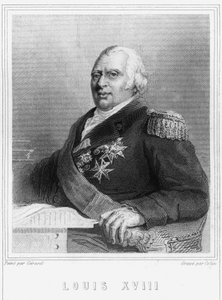 صورة لويس الثامن عشر (1755 - 1824) ، ملك فرنسا - في "Histoire des Français" للافالي ، نقش ، بدون تاريخ. بواسطة فنان غير معروف