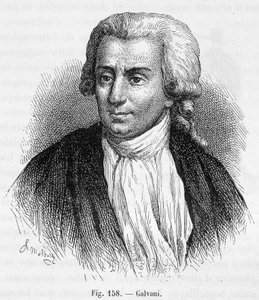 صورة لويجي جالفاني ، الطبيب والفيزيائي الإيطالي (1737 - 1798) - في "" المغناطيسية والكهرباء "لأميدي غيليمين بواسطة فنان غير معروف
