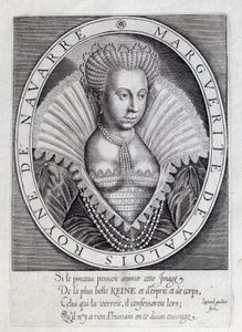 صورة لمارغريت دي فالوا (1553 - 1615) المعروفة باسم الملكة مارغو. نقش القرن السادس عشر. بو ، متحف دو شاتو بواسطة فنان غير معروف