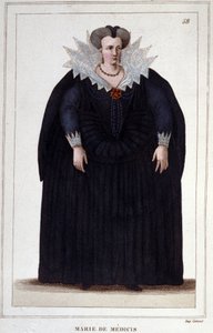 صورة لمريم ميديشي (1573 - 1642) ، زوجة هنري الرابع وأم لويس الثالث عشر. نقش من عام 1830 بواسطة فنان غير معروف