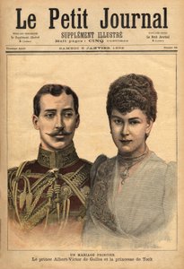 صور بمناسبة إعلان زواجهم من الأمير ألبرت فيكتور ، دوق كلارنس وأفونديل مع ماري أوف تيك ، مجلة لو بيتي ، 9/1/1892 بواسطة فنان غير معروف