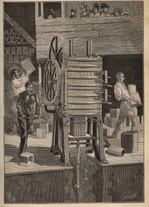الفخار: التشكيل الميكانيكي للأجزاء المجوفة. نقش من عام 1885 في "" Les Arts et metiers Illustres "" لأدولف بيتارد. بواسطة فنان غير معروف