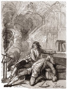 توفي البروفيسور جورج غيوم ريتشمان (1711-1753) في ورشته بعد تجربة باستخدام مقياس كهربي بواسطة فنان غير معروف