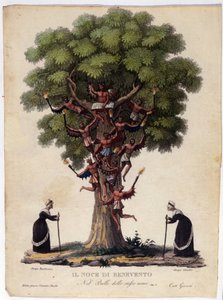 تمثيل لجوز الخير والسحرة وشياطين الأسطورة التي ألهمت باليه "Il noce di Benevento" للملحن النمساوي فرانز زافير سوسماير (1766-1803). رسم توضيحي للقرن التاسع عشر بواسطة فنان غير معروف