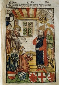تمثيل مجلس كونستانس (1414-1418) ، بدعوة من الإمبراطور سيغيسموند الأول وأنتيبوب يوحنا الثالث والعشرون. وضع حدًا للانشقاق الكبير في الغرب. مصغر عام 1414. باريس. المكتبة البولندية بواسطة فنان غير معروف