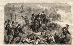 ثورة 1848: "" Archeveque Monsignor Denis Affre (1793-1848) على الحاجز Faubourg Saint Antoine في باريس 1848/06/26 (يا إلهي أن دمي هو آخر آية) (الموت دينيس أفري رئيس أساقفة باريس حاجز عند مدخل ر بواسطة فنان غير معروف