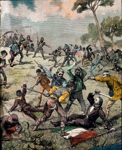 Risorgimento: "" اقتحام الثائر الإيطالي كارلو بيساكان (1818-1857) من قبل الفلاحين في سابري في 28/06/1857 "" مجموعة النقش الخاصة بواسطة فنان غير معروف