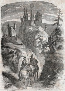 روجر (روجيرو ، روجيرو) وريتشريت يرون قلعة إيجريمونت - نقش من عام 1851 من "" Roland furieux "(أورلاندو فوريوسو) (القرن السادس عشر) بواسطة Ludovico Ariosto ، المعروف باسم Ariosta - طبعة مترجمة من الإيطالية بواسطة كونت تريسان و سنة بواسطة فنان غير معروف