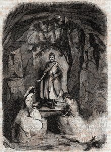 يرى رولاند إيزابيل في كهف - نقش من عام 1851 من "" Furious Roland "(أورلاندو فوريوسو) (القرن السادس عشر) لودوفيكو أريوستو ، المعروف باسم Ariosta - طبعة مترجمة من الإيطالية بواسطة Count of Tressan ونشرها Gustave Harvard 1851 بواسطة فنان غير معروف