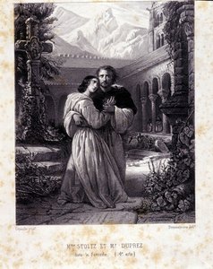 Rosina Stoltz و Gilbert Duprez في الفصل الرابع من "The Favourite" للمخرج Gaetano Donizetti. 1840. بواسطة فنان غير معروف