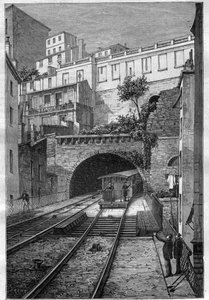 طريق du chemin de fer من ليون إلى Fourviere - نقش في "Journal des voyages" "1884 بواسطة فنان غير معروف