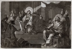 الكتاب المقدس Royaumont ، العهد الجديد: Pentecoot. الروح القدس ينزل على مريم العذراء والزبائن. رسم توضيحي من عام 1811. بواسطة فنان غير معروف