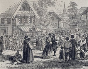 روسيا (القرن التاسع عشر). حفلة في قرية. 1879 (نقش) بواسطة فنان غير معروف